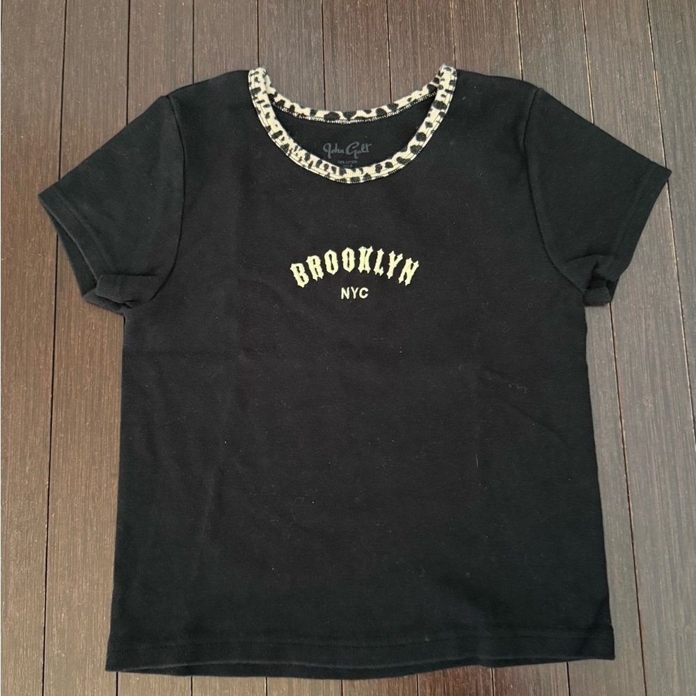 Brandy Melville Black Crop Top with Leopard Trim